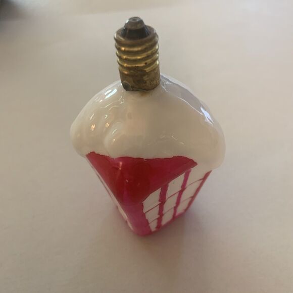 Vintage Figural Milk Glass Christmas Lantern Light Bulb Japan 16V WORKS Pink/wht - Picture 1 of 7